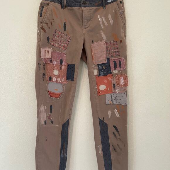 Anthropologie Pilcro & Letterpress Hyphen Patched Chinos Pant SZ26 Patchwork - Picture 1 of 11